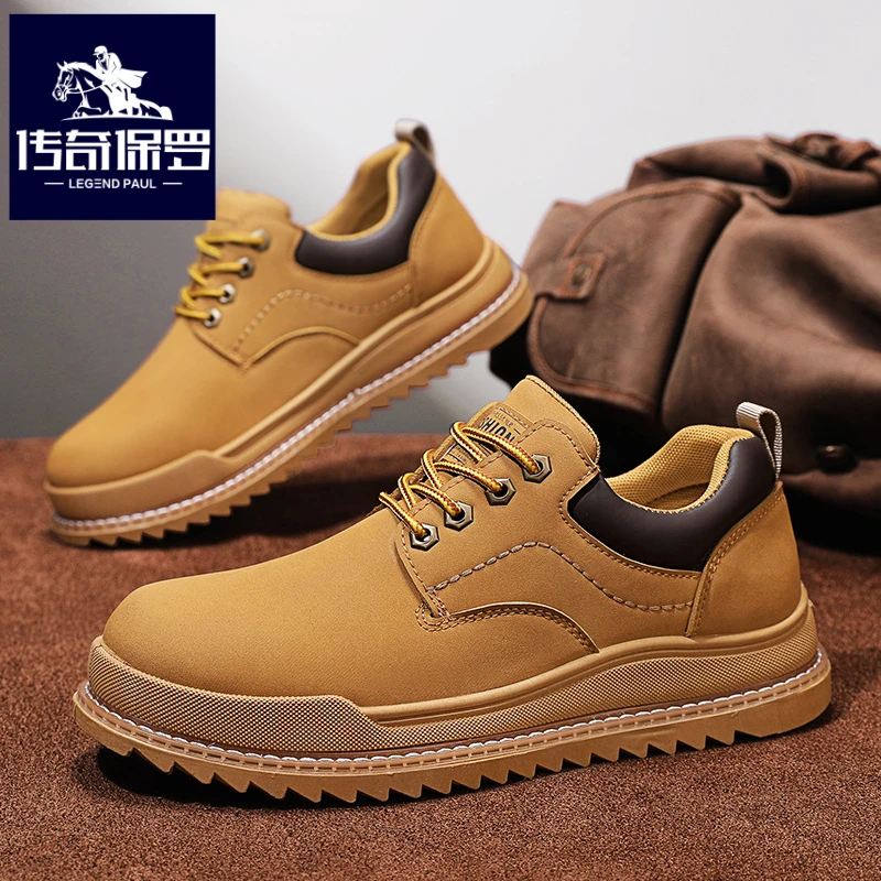 传奇保罗正版男鞋冬季复古英伦工装鞋大黄靴男防滑工地劳保马丁鞋