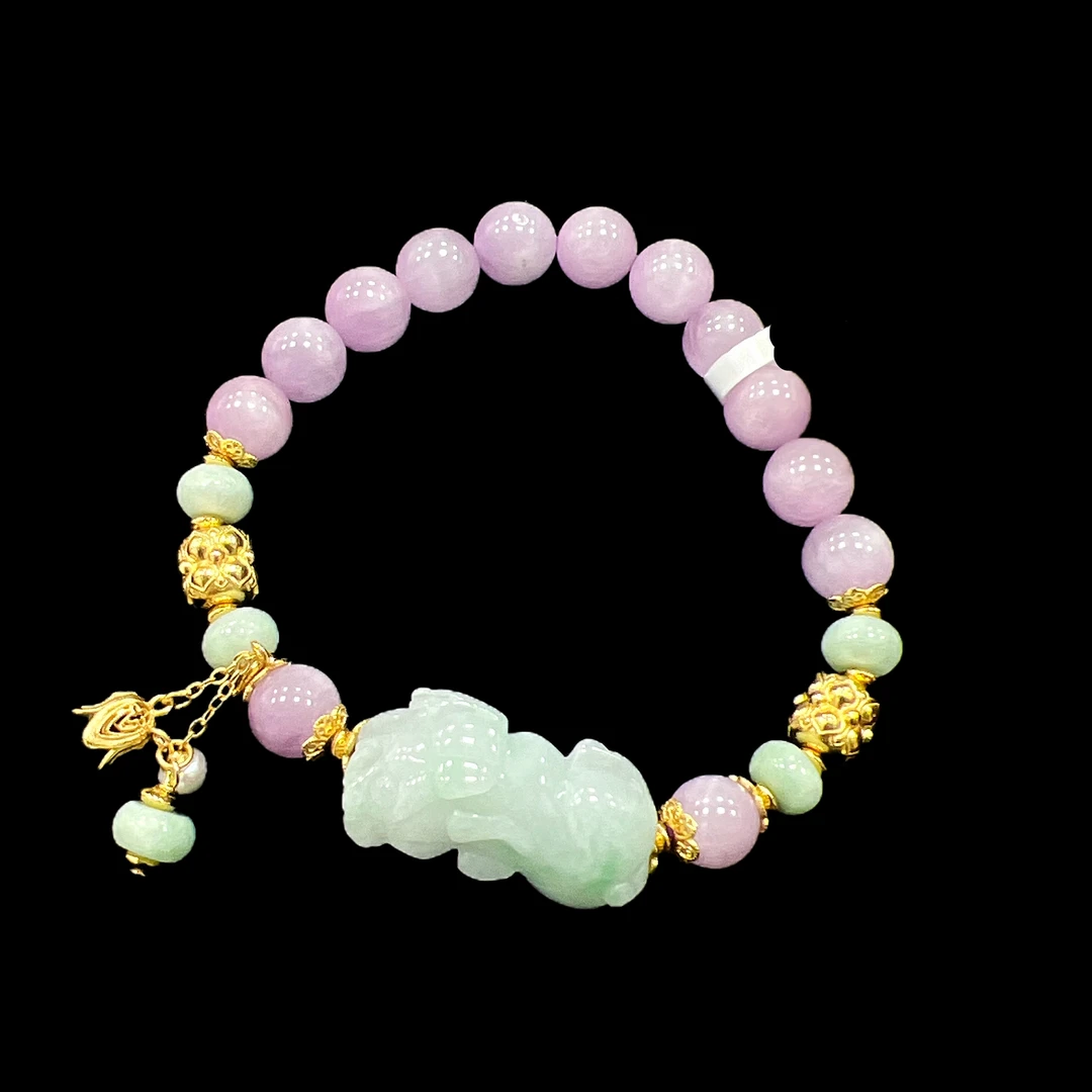 V7031 翡翠+紫锂辉手串孤品