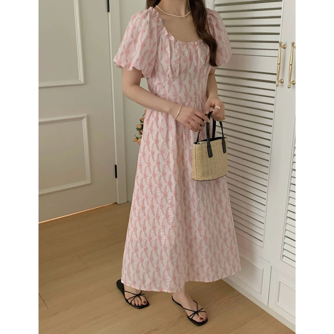 2025夏法式印花小众设计感度假风甜美减龄中长款连衣裙8515#0.13