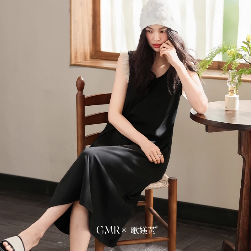 女士睡裙薄夏季中长款无袖黑色连衣裙子可外穿宽松莫代尔夏天睡衣