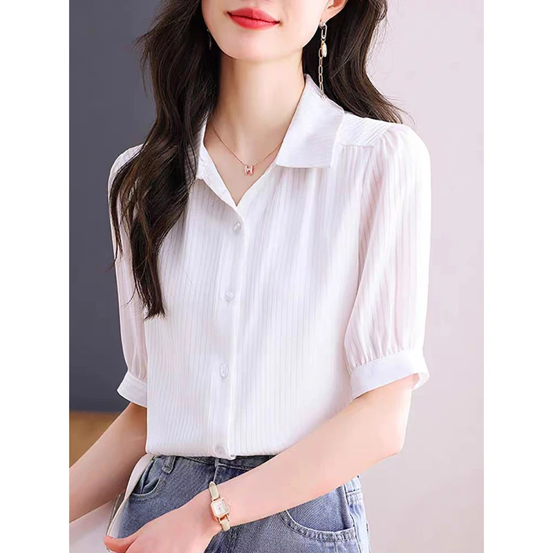 雪纺衬衫女士夏季2025新款爆款气质欧货上衣时髦小衫洋气短袖衬衣