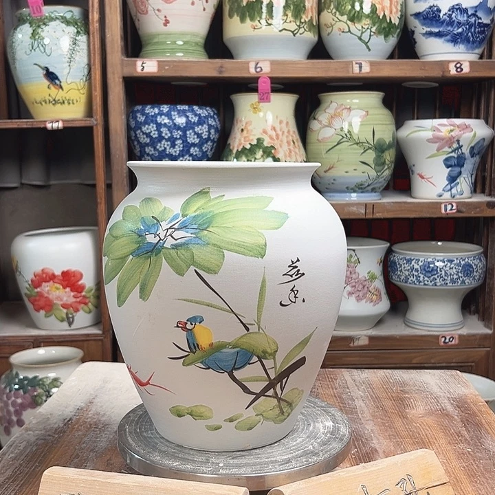 高26口18.5荷花鸟微瑕新款新款陶瓷陶瓷陶瓷