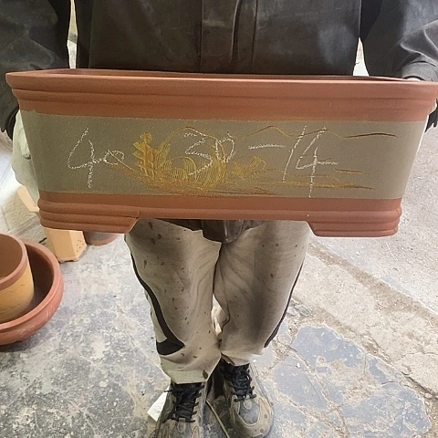 紫砂，中国宜兴紫砂花盆，