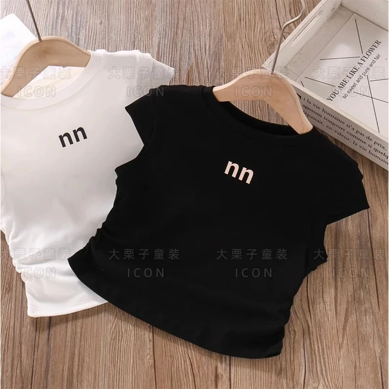 t恤女童夏季短袖高腰白色休闲薄款背心洋气儿童短款上衣甜辣体恤