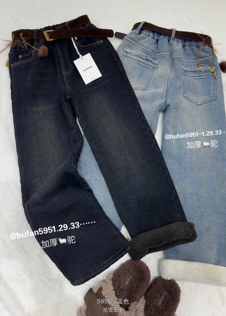 女大童牛仔裤加厚直筒秋冬加绒