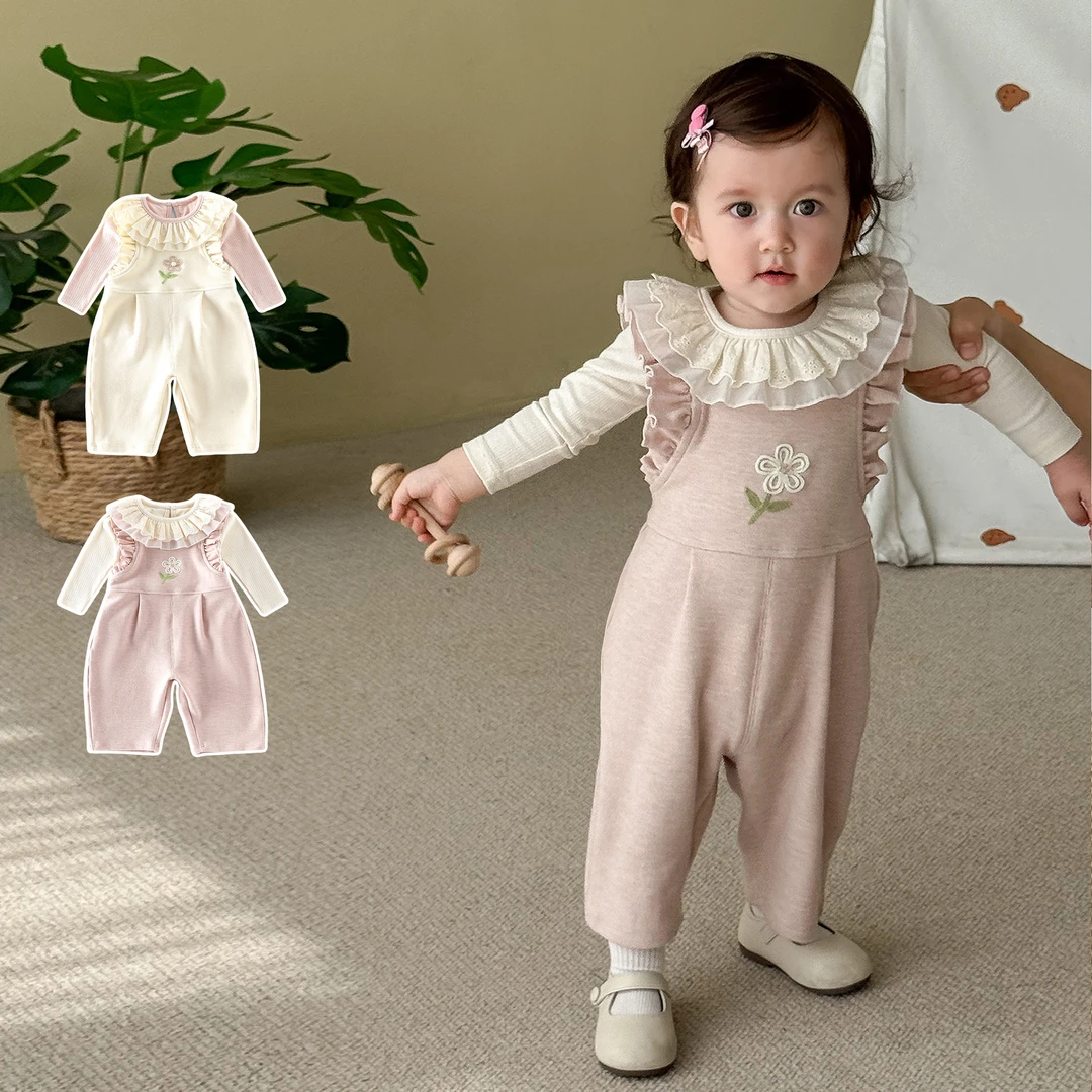 女童打底衫新款秋季女宝宝洋气花边领T恤儿童纯色秋装上衣