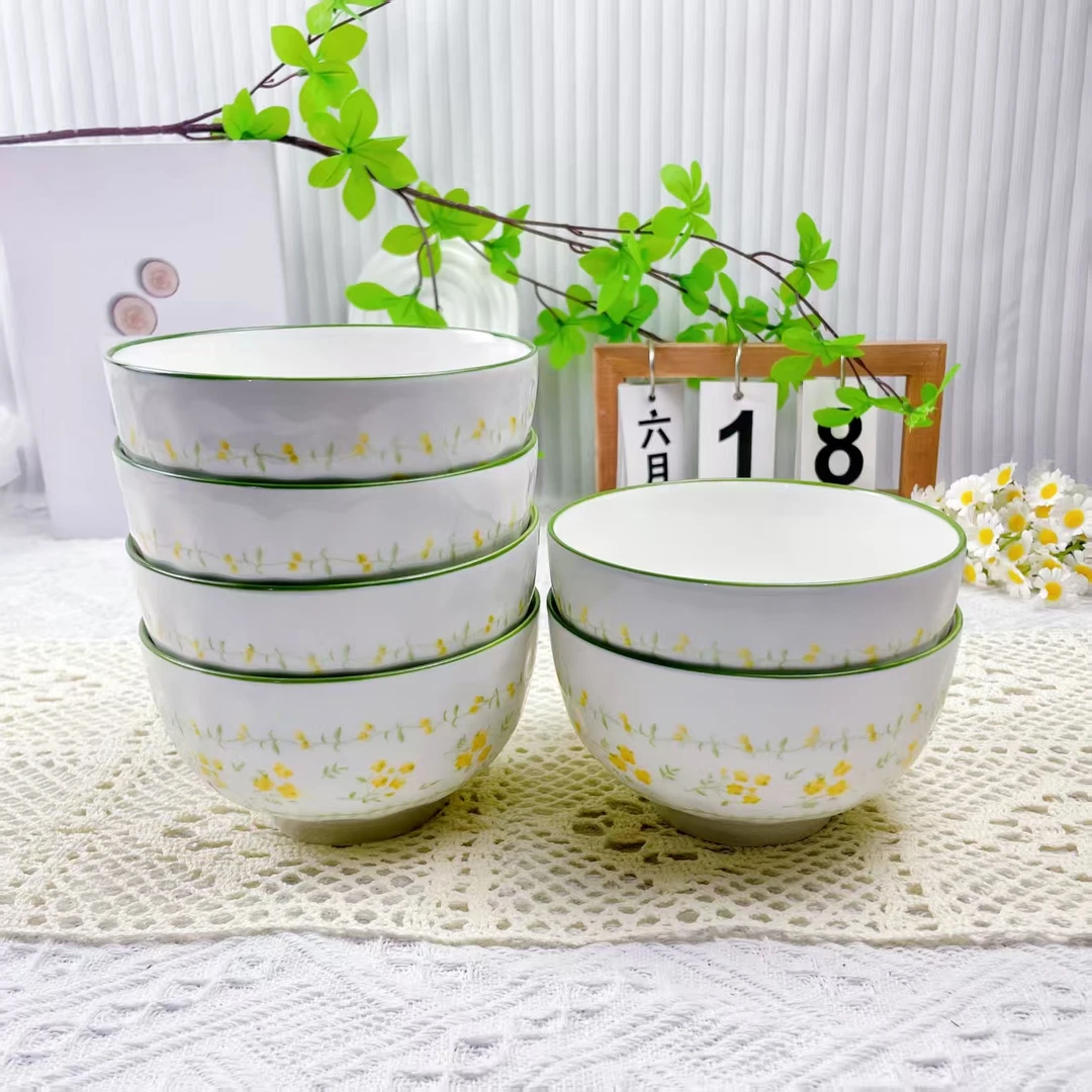 网红创意简约家用釉下彩5英寸春意米饭碗吃饭碗6只装