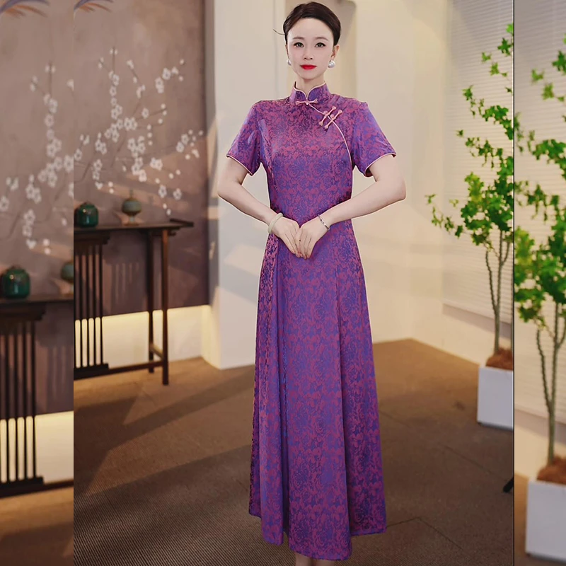 【Mulberry08】2025夏季新款气质提花复古中国风旗袍连衣裙大摆裙