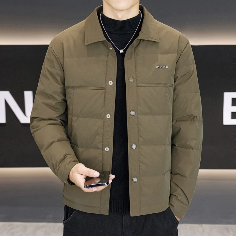 冬季男士新款翻领休闲羽绒服保暖简约百搭时尚鸭绒羽绒外套男9925