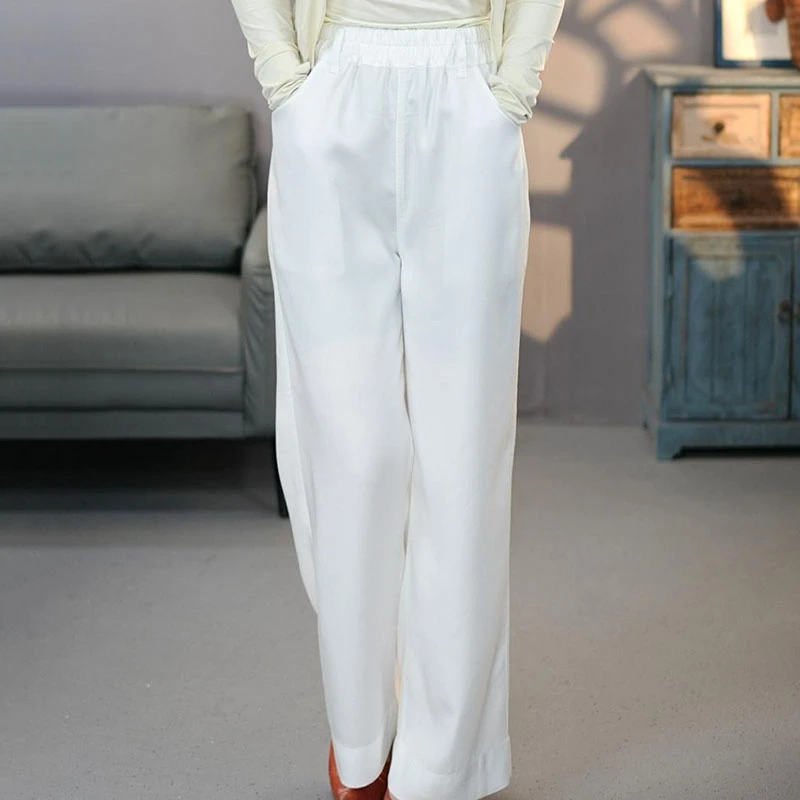 【佳佳】6859白天丝牛仔直筒裤2025宽松大码松紧腰时尚休闲牛仔裤