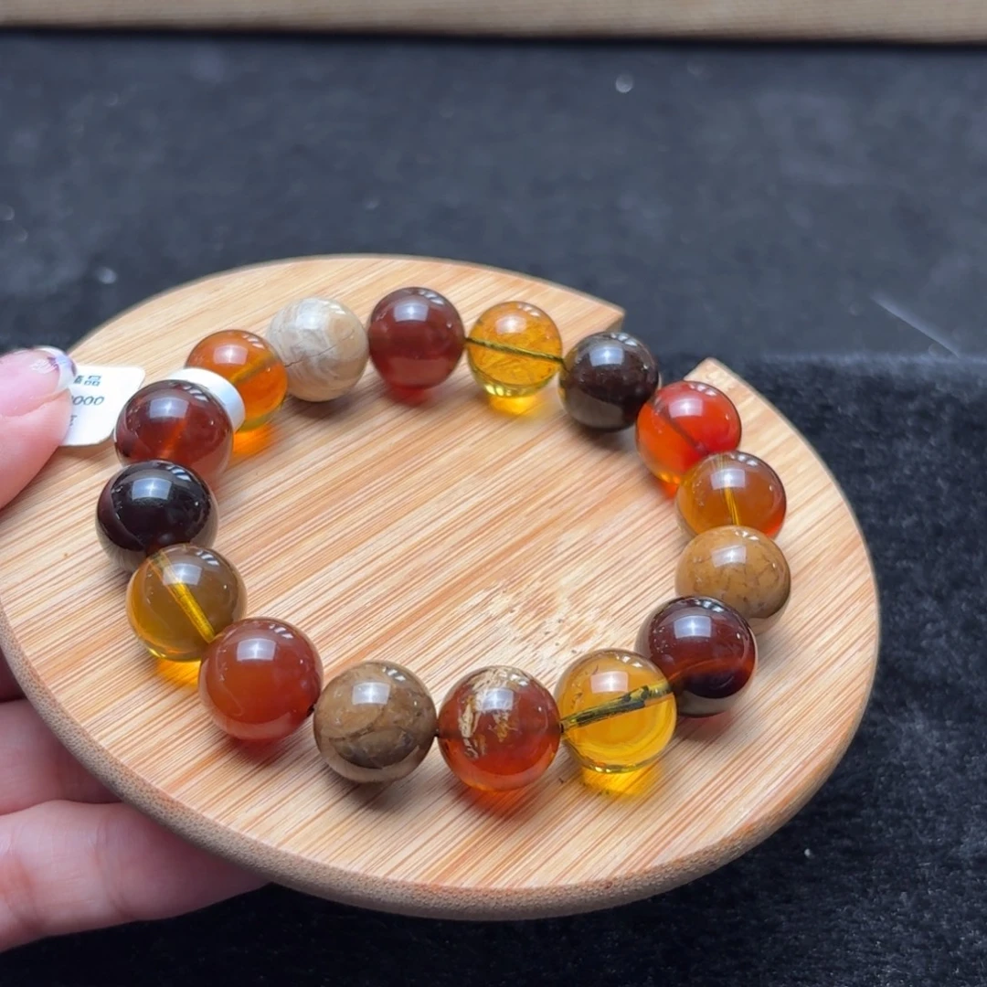 琥珀未镶嵌珠宝奇石13mm彩虹糖果多宝