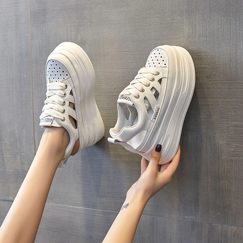 增高9cm厚底包头凉鞋女运动2025夏季新款透气镂空内增高小白鞋