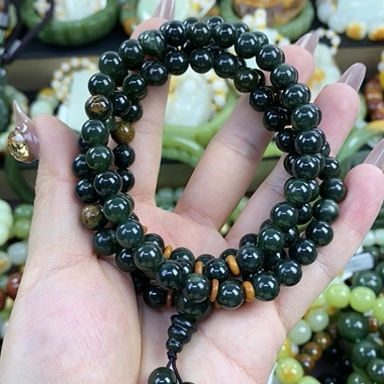 未镶嵌手链透闪石质玉108粒卡8