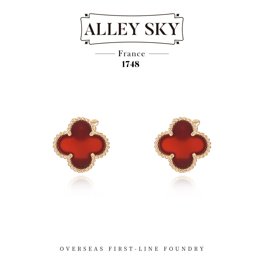 【红珊四叶】Alley Sky轻奢时尚设计感四叶花耳钉 F0092