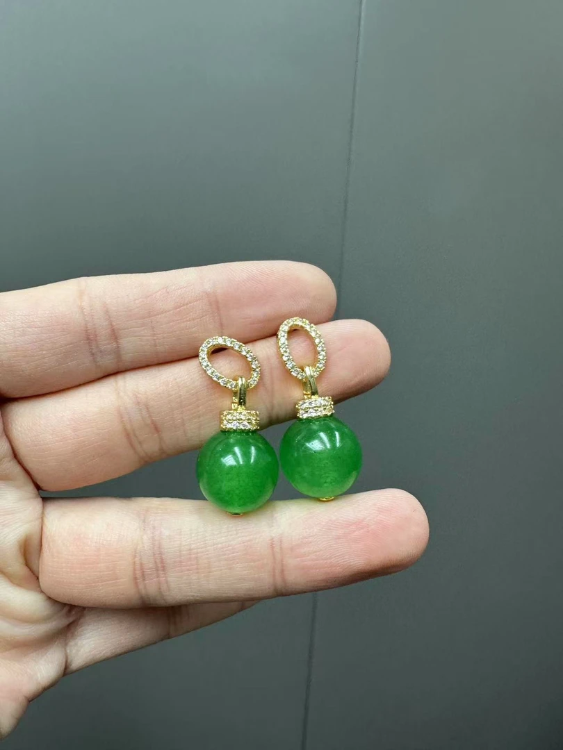 翡翠14k圆扣头冰透耳针