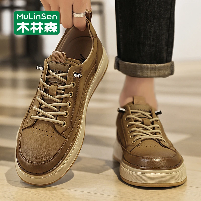 木林森男鞋2025秋季新款复古休闲板鞋男款厚底耐磨增高运动潮鞋