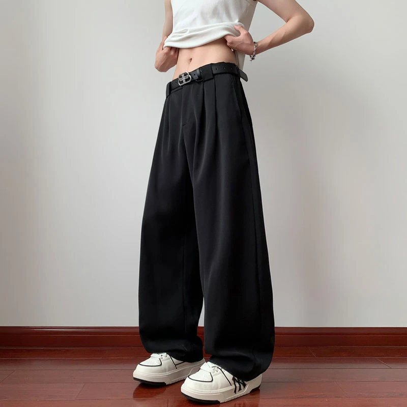 2025美式马拉拉弯刀冰丝小西裤褶皱设计感休闲裤宽松垂感阔腿裤子