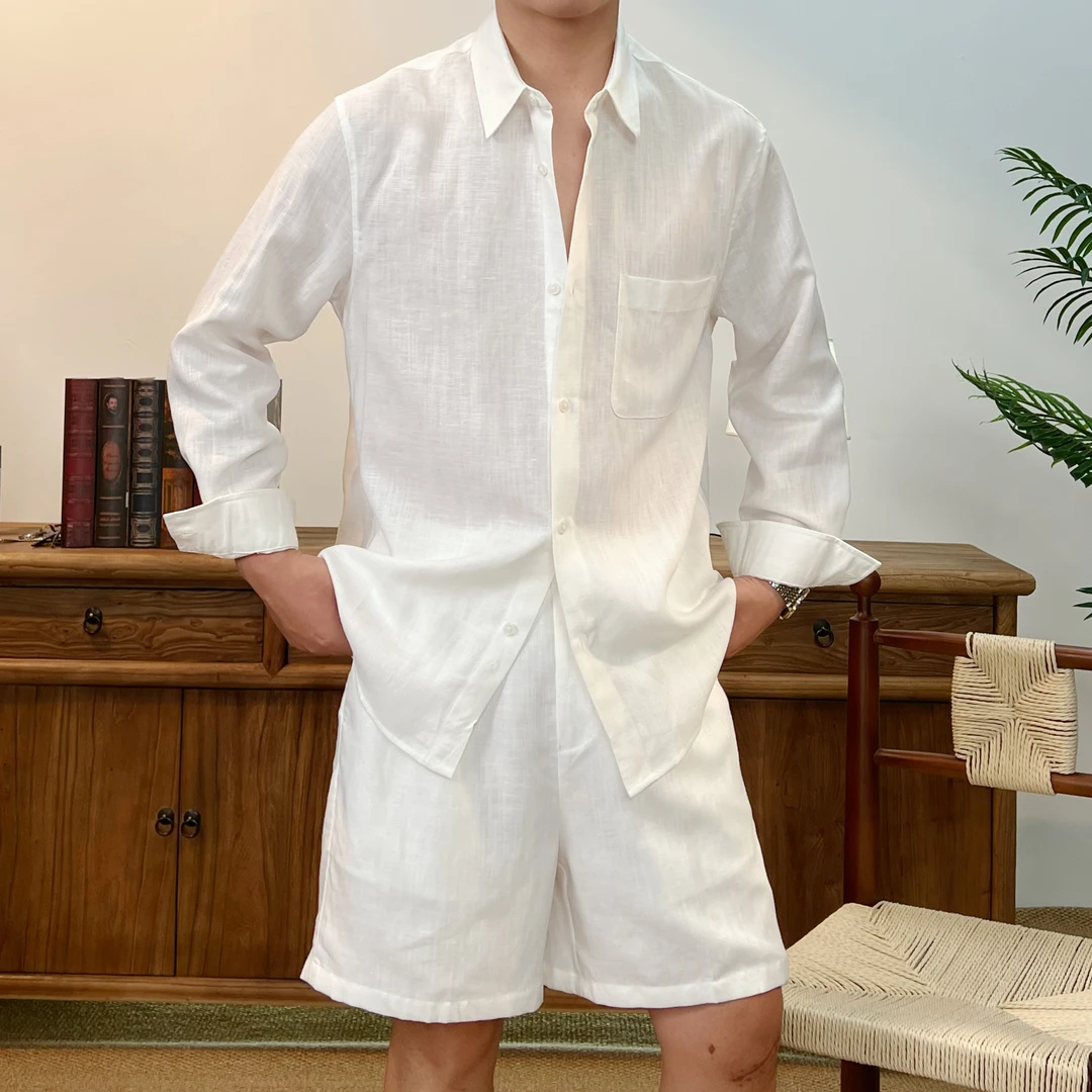 西格Xg【套装】夏季莱赛尔亚麻衬衫短款套装