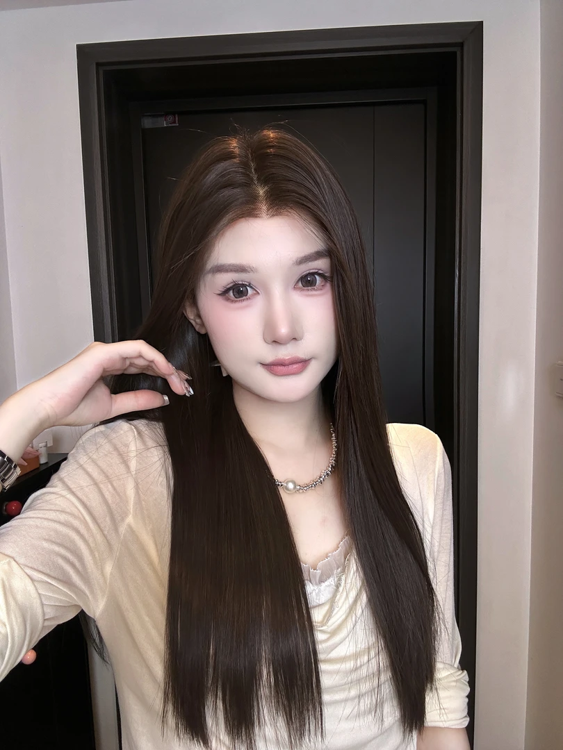 【小iu  】13*6大面积进口丝U 型尾黑茶色  自然黑  长直假发