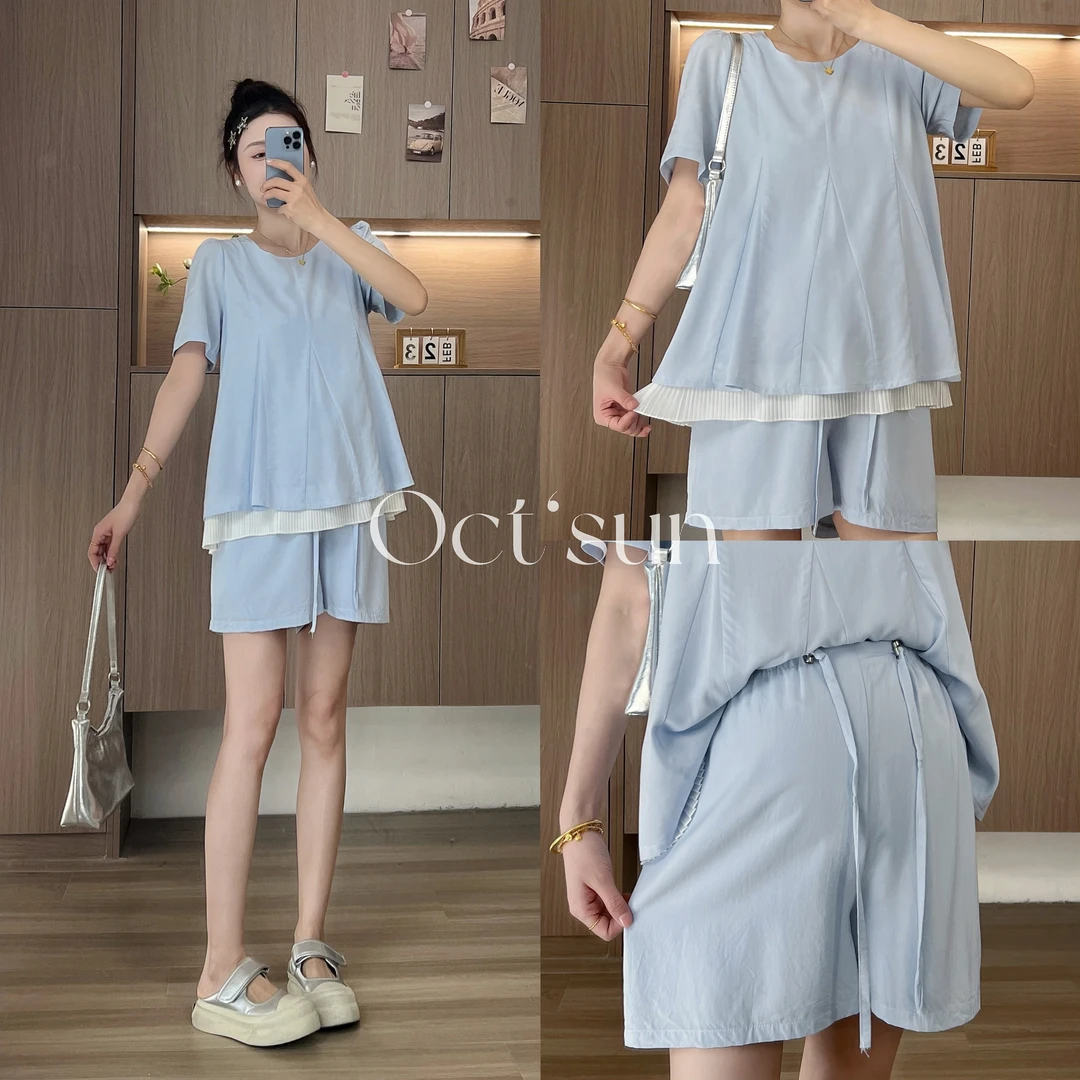 孕妇装休闲短袖短裤套装58014