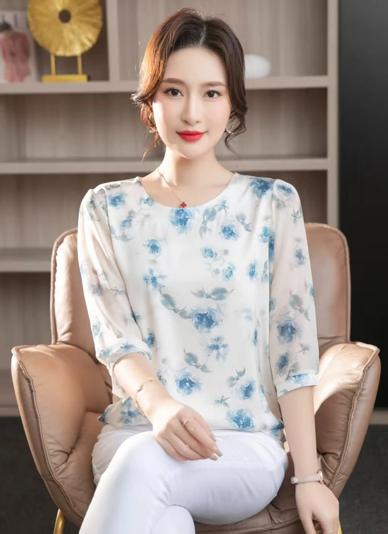 LH新款女装圆领拼接袖小衫上衣