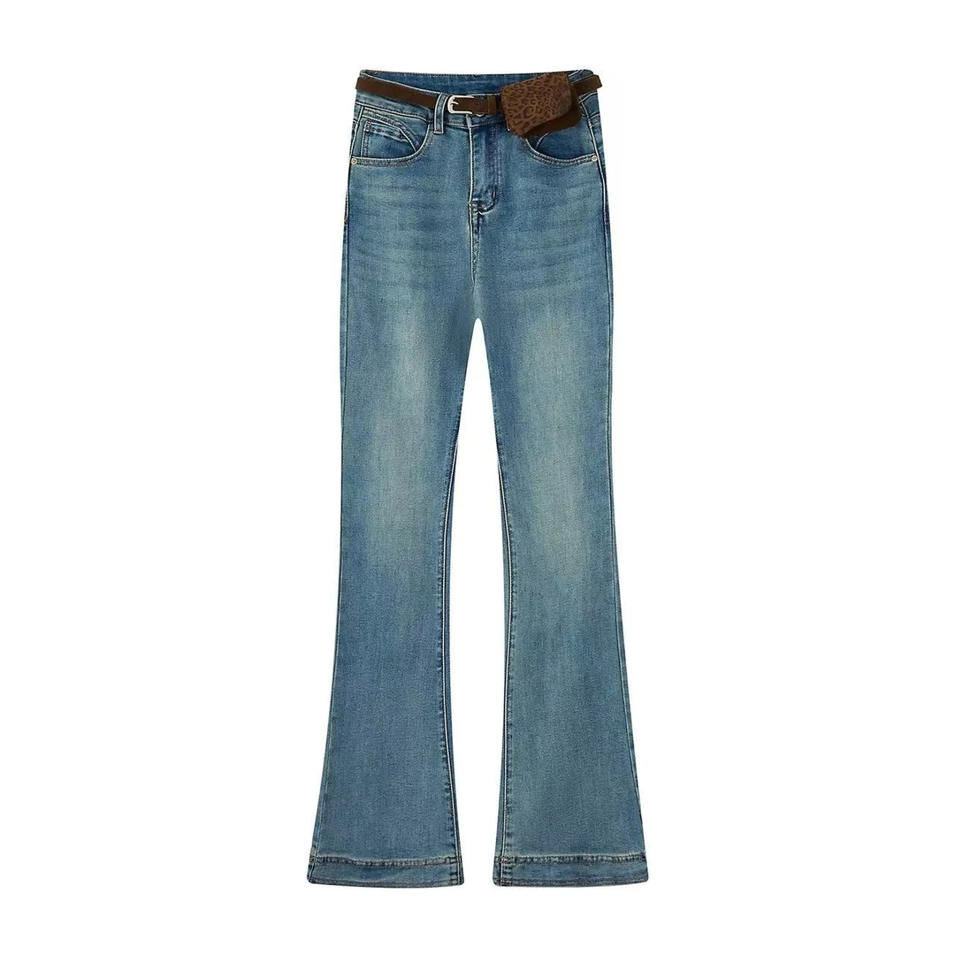 【晨浠定制】百搭休闲高腰显瘦微喇牛仔裤女3133