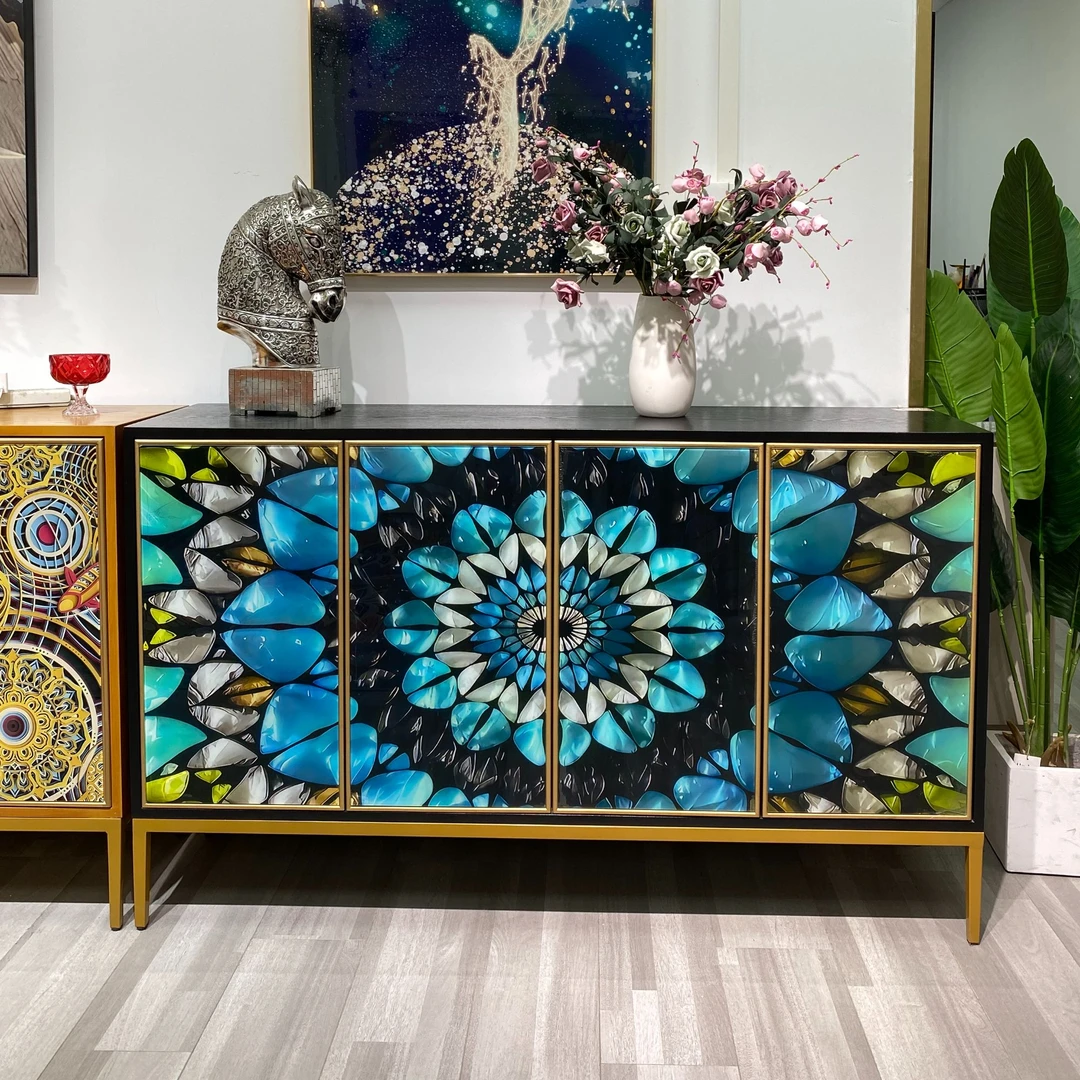 现代艺术轻奢玄关柜储藏柜子简约轻奢抽象图案收纳柜斗柜复古意式