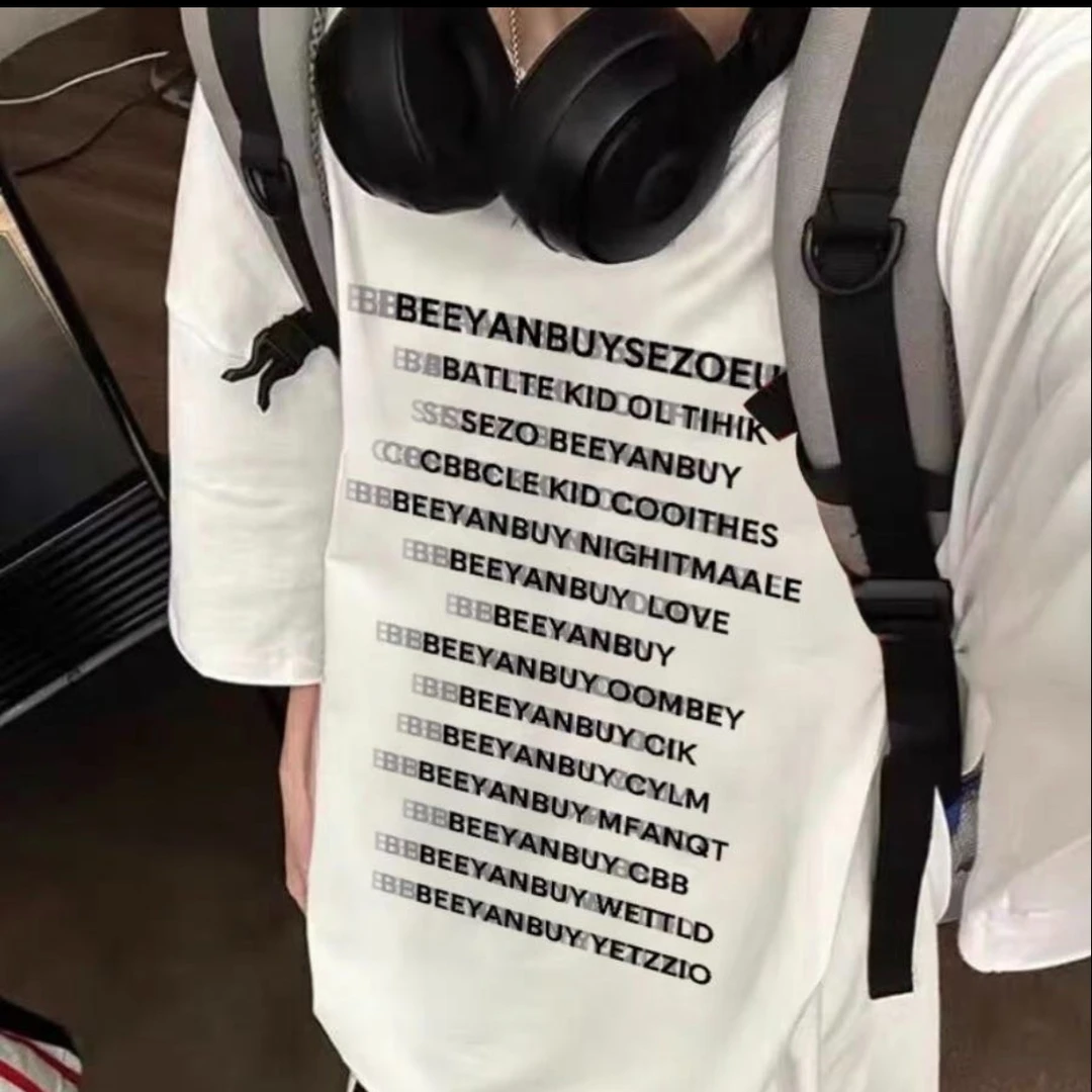 100%纯棉国潮重影字母正肩宽松显瘦大码ins风上衣T恤