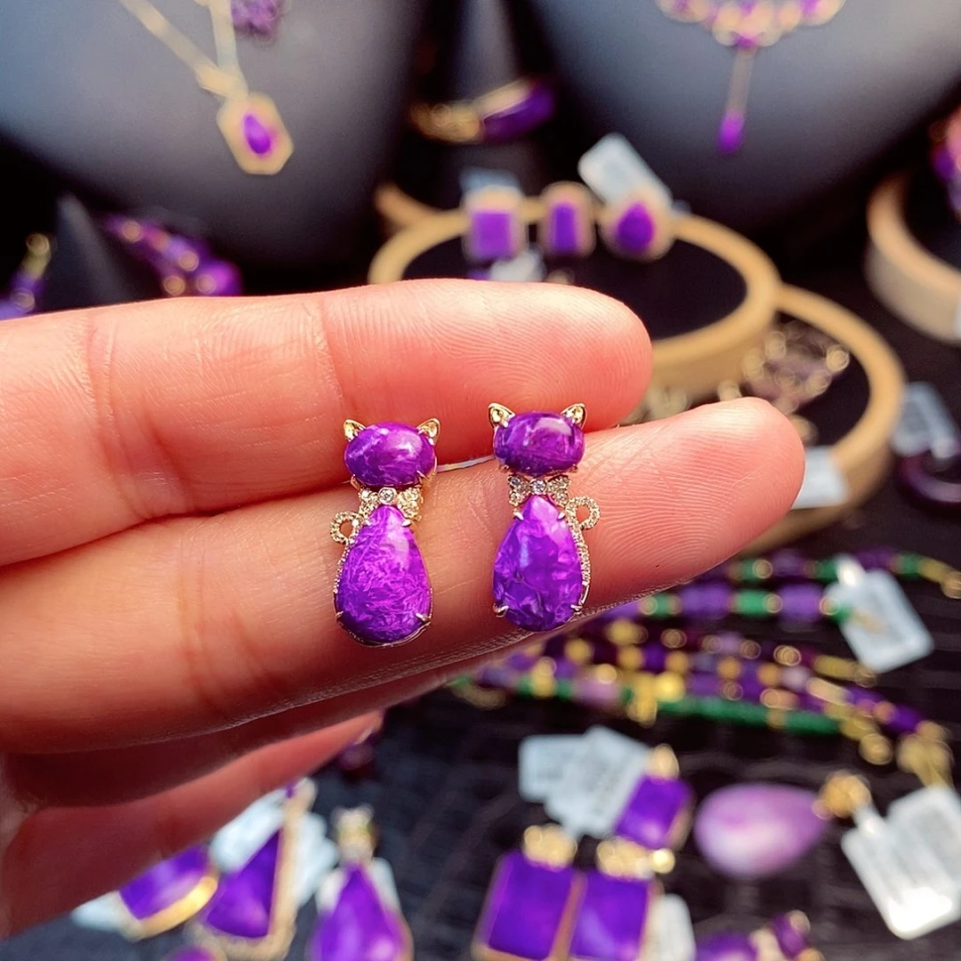 苏纪石（舒俱来）耳饰18K金镶嵌