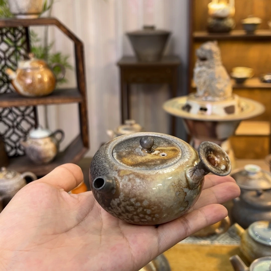 不染柴烧侧把壶精品