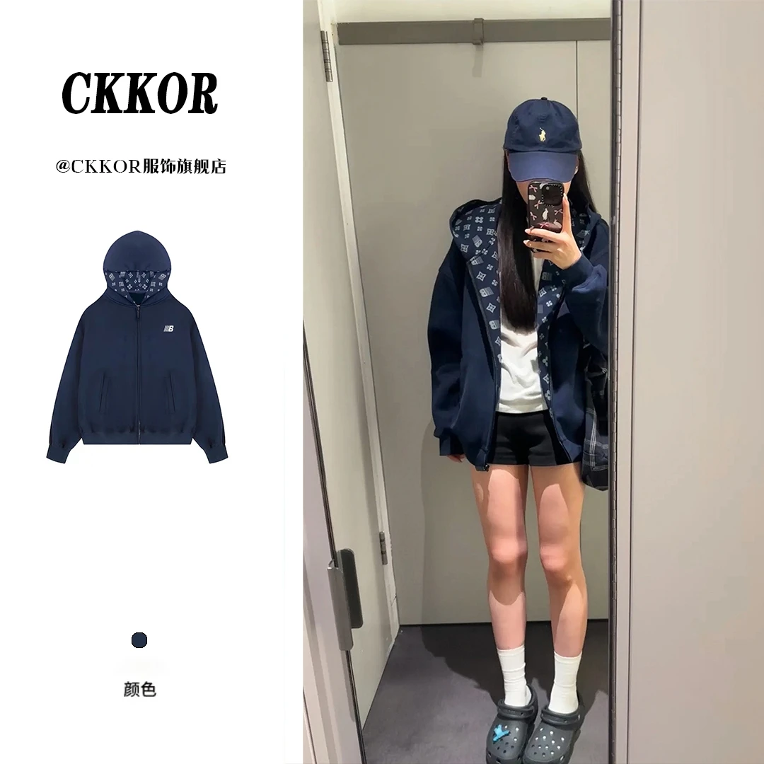 CKKOR春秋季新款爆款情侣款卫衣美式oversize刺绣连帽开衫短外套