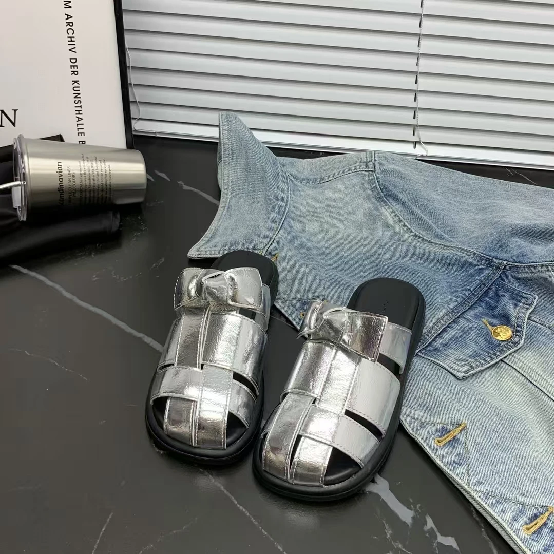 厚底包头半拖鞋女外穿2025夏季百搭懒人罗马编织猪笼拖鞋 011-66