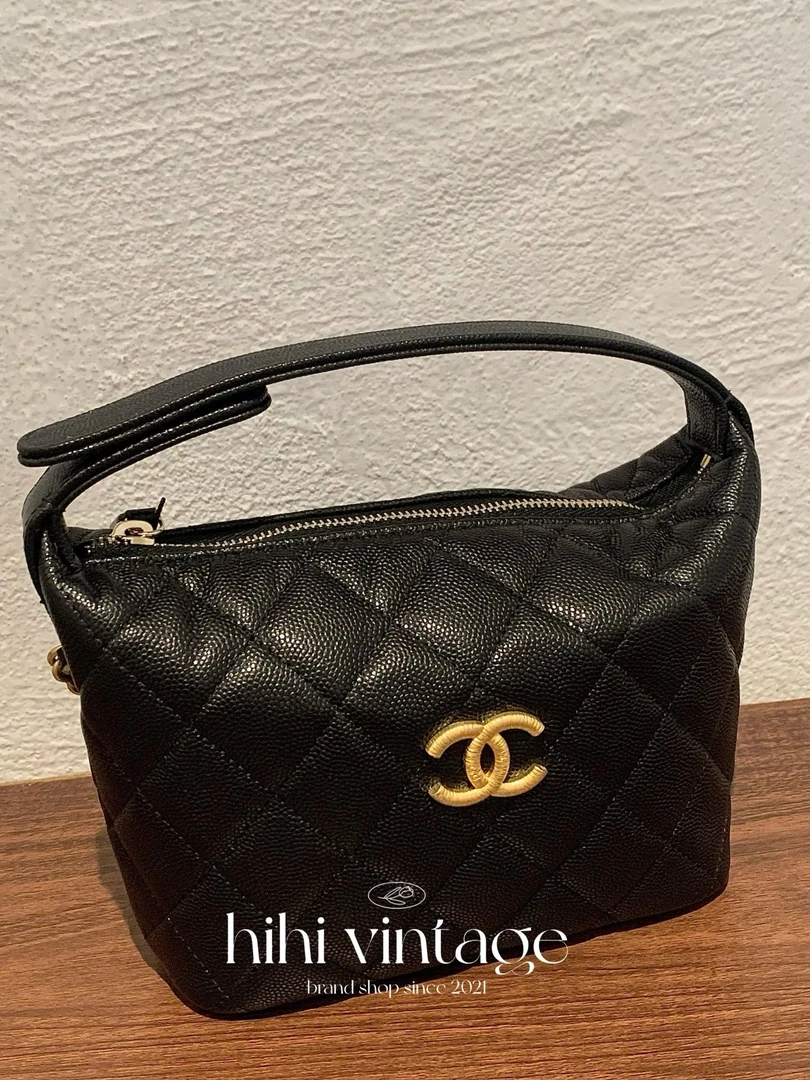 未使用 Chanel/香奈儿 25P 黑金荔枝纹手提饭盒包 12768330