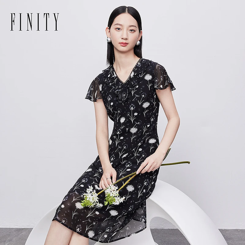 【粉丝专享】FINITY 12姆米桑蚕丝显瘦气质时尚连衣裙 F21X4D51L3