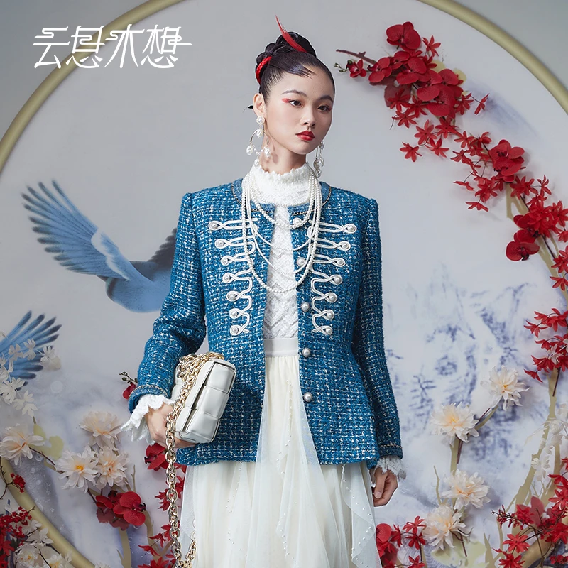 云思木想新中式2023秋冬新款重工绳绣小香风毛呢外套10950
