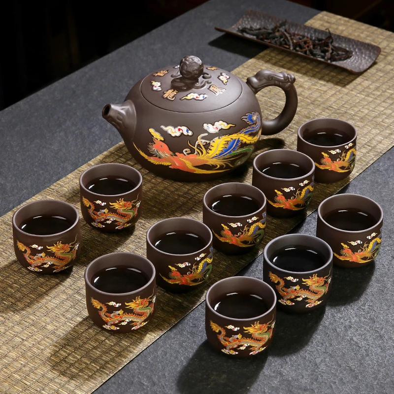 遇热变色龙凤西施壶紫砂壶凤鸣段水茶壶泡茶专用家用茶具大容量壶