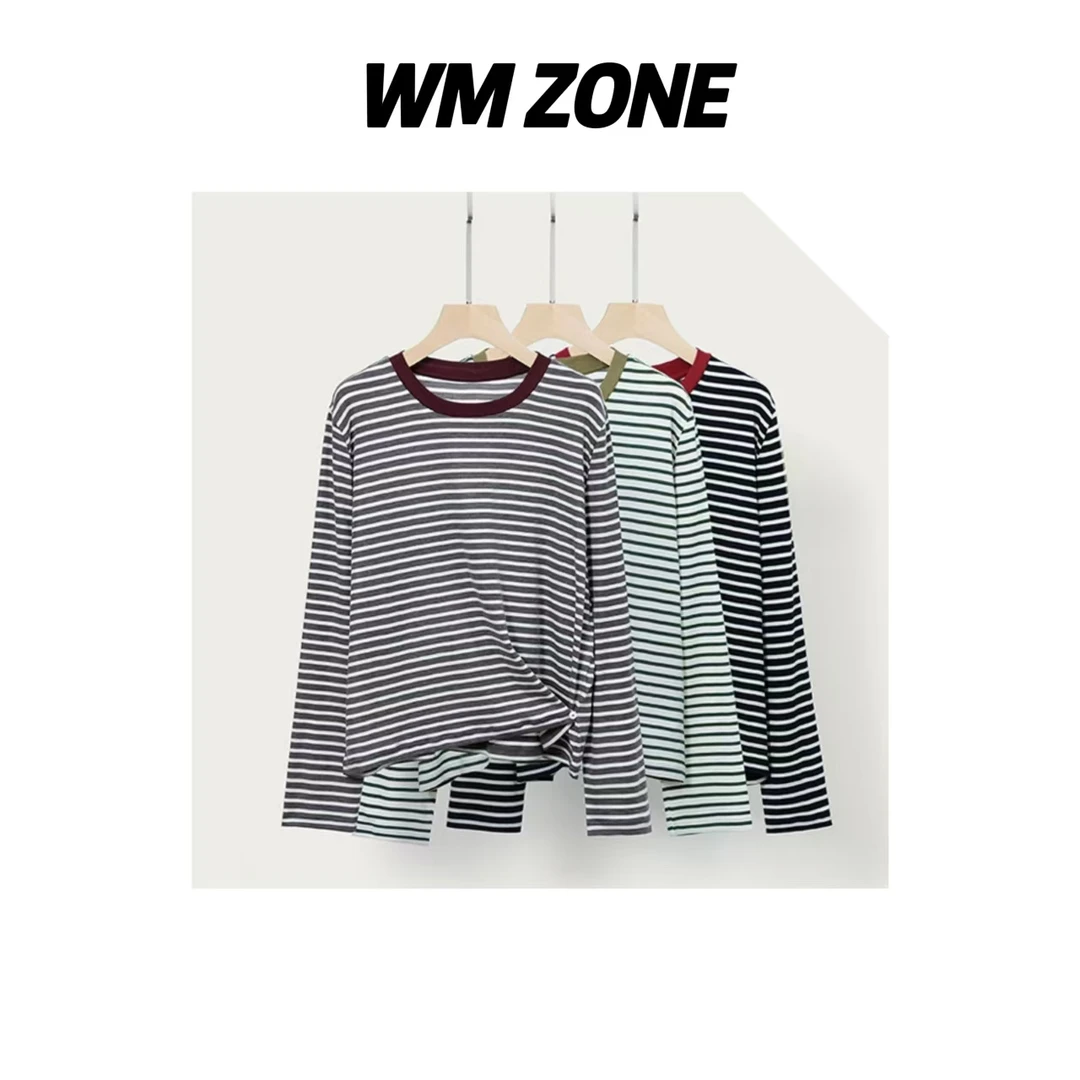 WM 3-9-3746 SL-115 天丝羊毛条纹撞色领长袖T