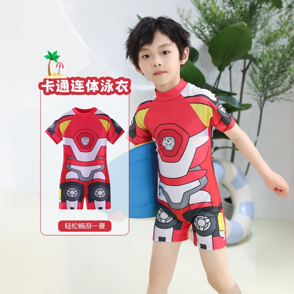 连体泳衣卡通设计男童女童短袖漂浮游泳衣幼儿男孩女孩青少年防晒