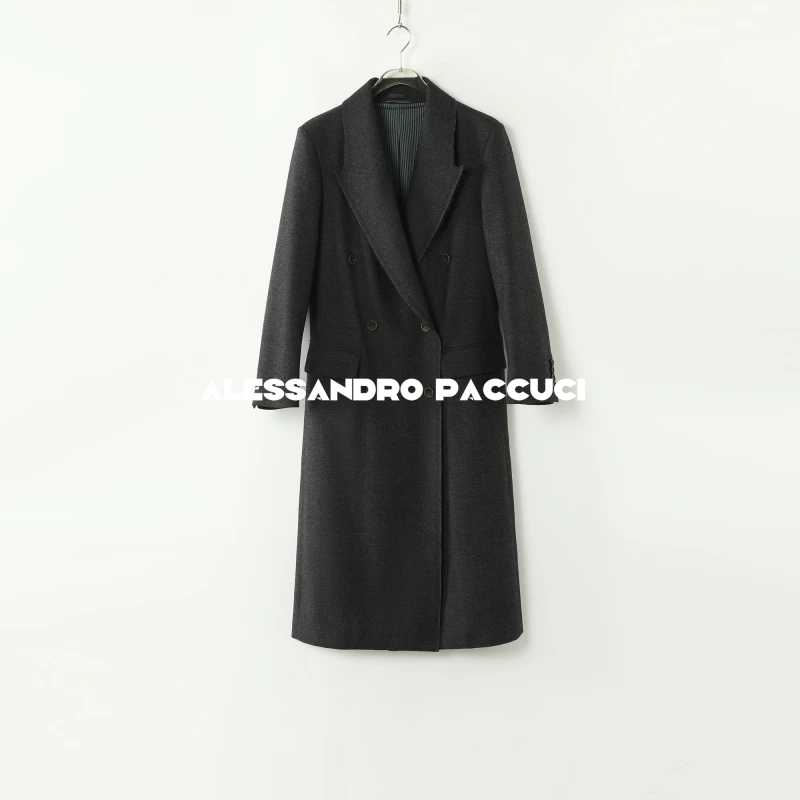 AP洛哥43025DY 绵羊毛双排扣翻领复古做旧时尚廓形大衣 秋季