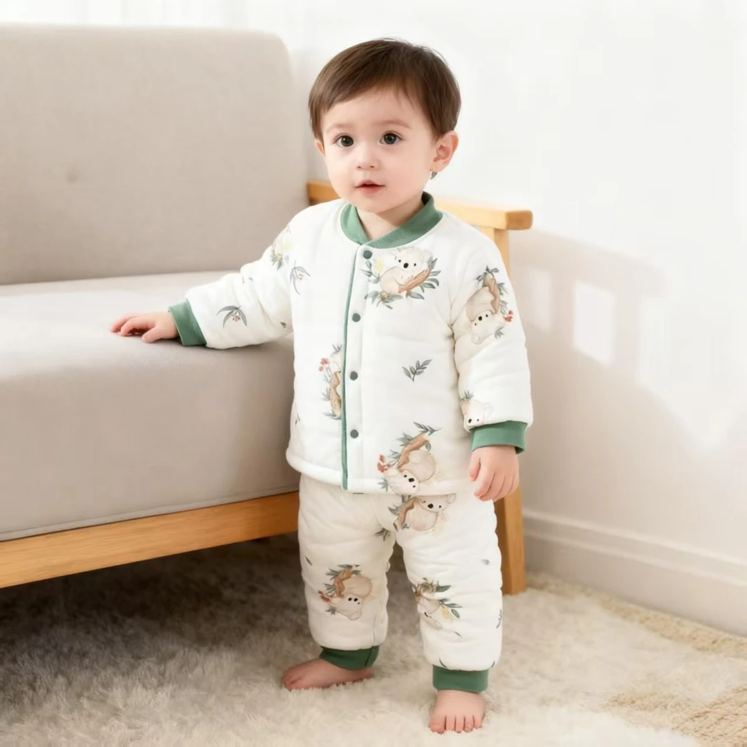 【现货150克棉服】婴幼儿童装纯棉套装高腰护肚婴儿衣服秋冬季洋气