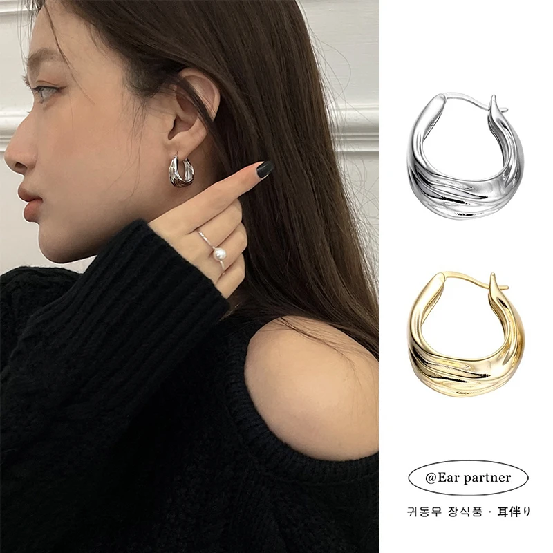 合金耳饰 925银法式耳环圈圈高级耳钉2025新款爆款冷淡风时尚小众