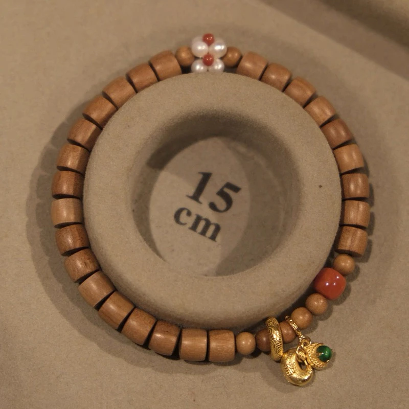 承上听香 印度老山檀香5*6mm直切珠型手串搭配南红设计款手链