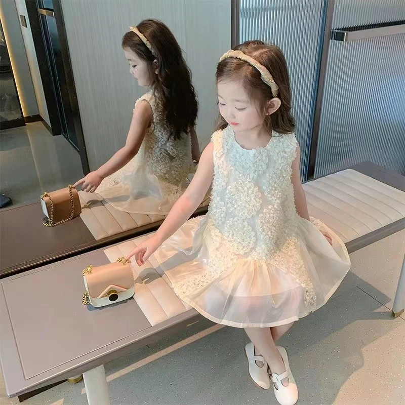 亲子2025夏季新款洋气蕾丝无袖背心连衣裙B2035