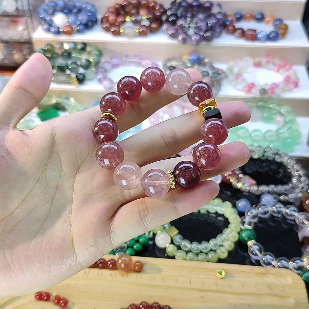 水晶手链合金草莓晶多宝渐变