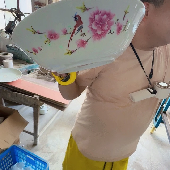 景德镇高温陶瓷水点桃花玲珑汤碗1个