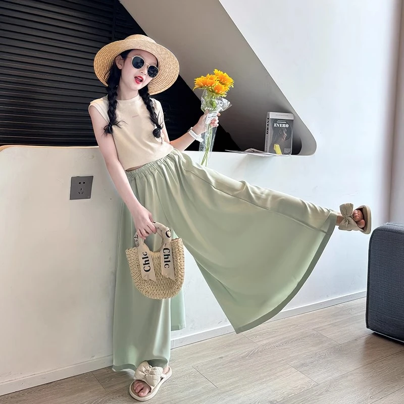 女童冰丝裙裤套装夏季2025新款洋气中大童背心薄款夏装儿童阔腿裤