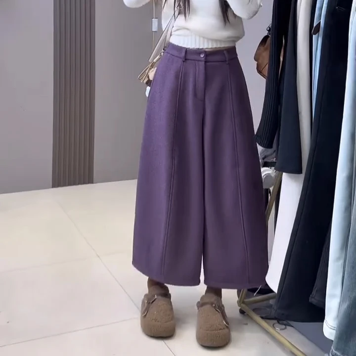 时尚加绒弯刀裤子女秋冬季加厚2025新款慵懒宽松显瘦阔腿八分裤子