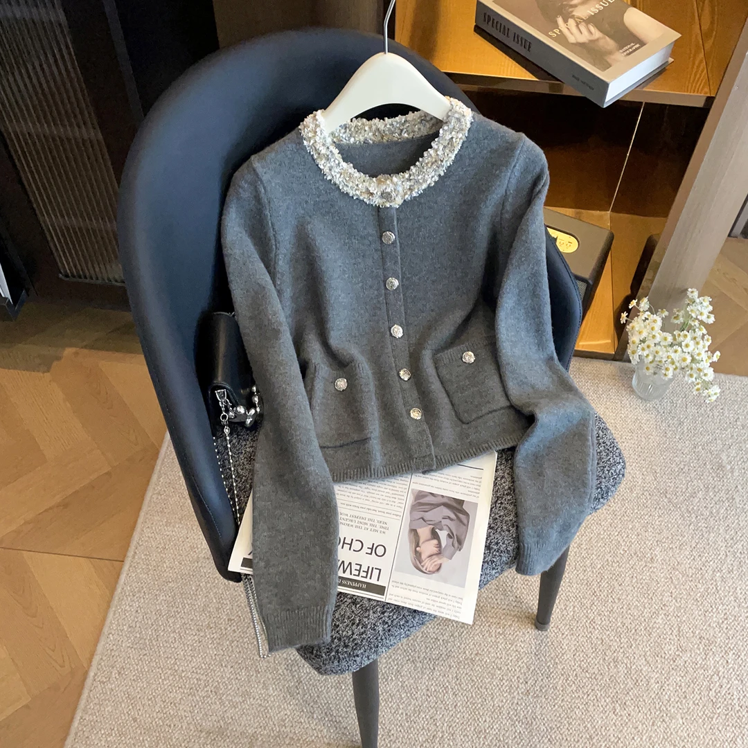 法式小香风轻奢针织开衫女新款上衣高级设计感小众DY9851