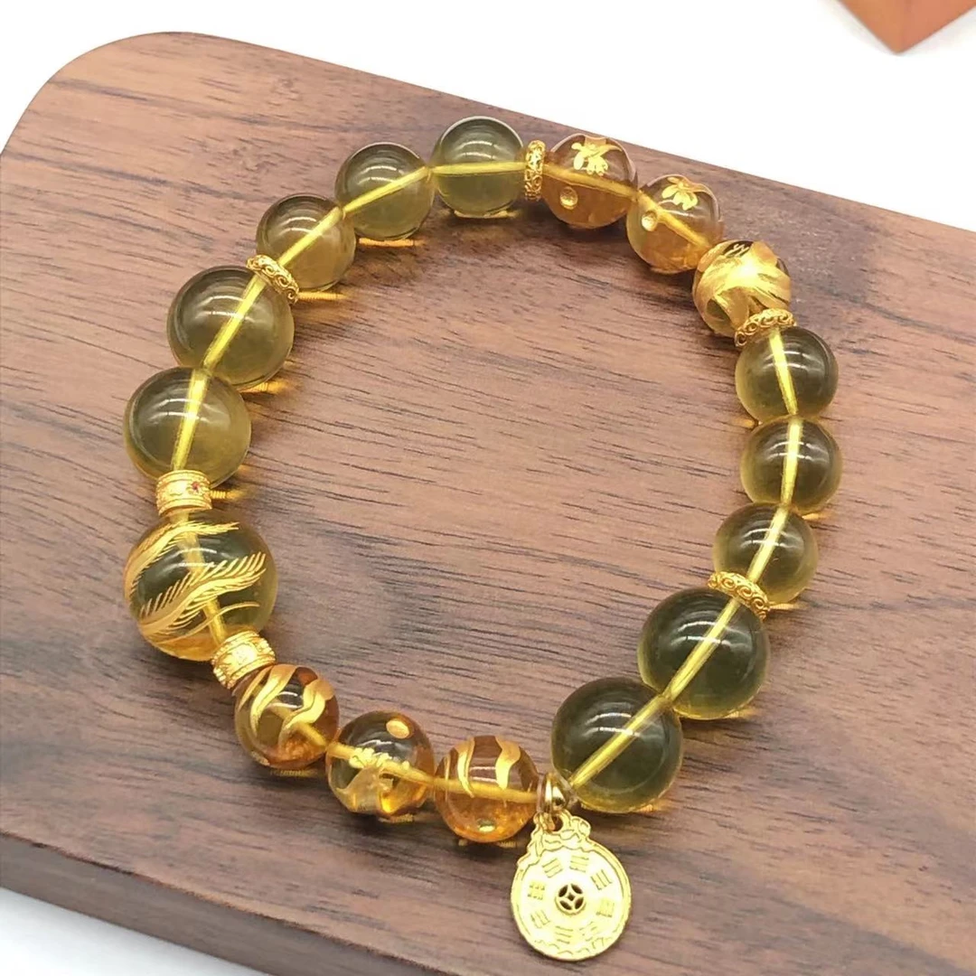 【亿轩珠宝】ZBZV0211墨西哥蓝珀单圈手串diy鎏金珠9-12mm+