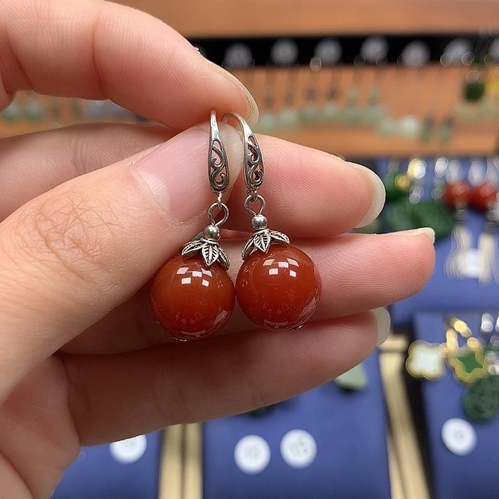 玛瑙/玉髓银S925镶嵌耳环12左右